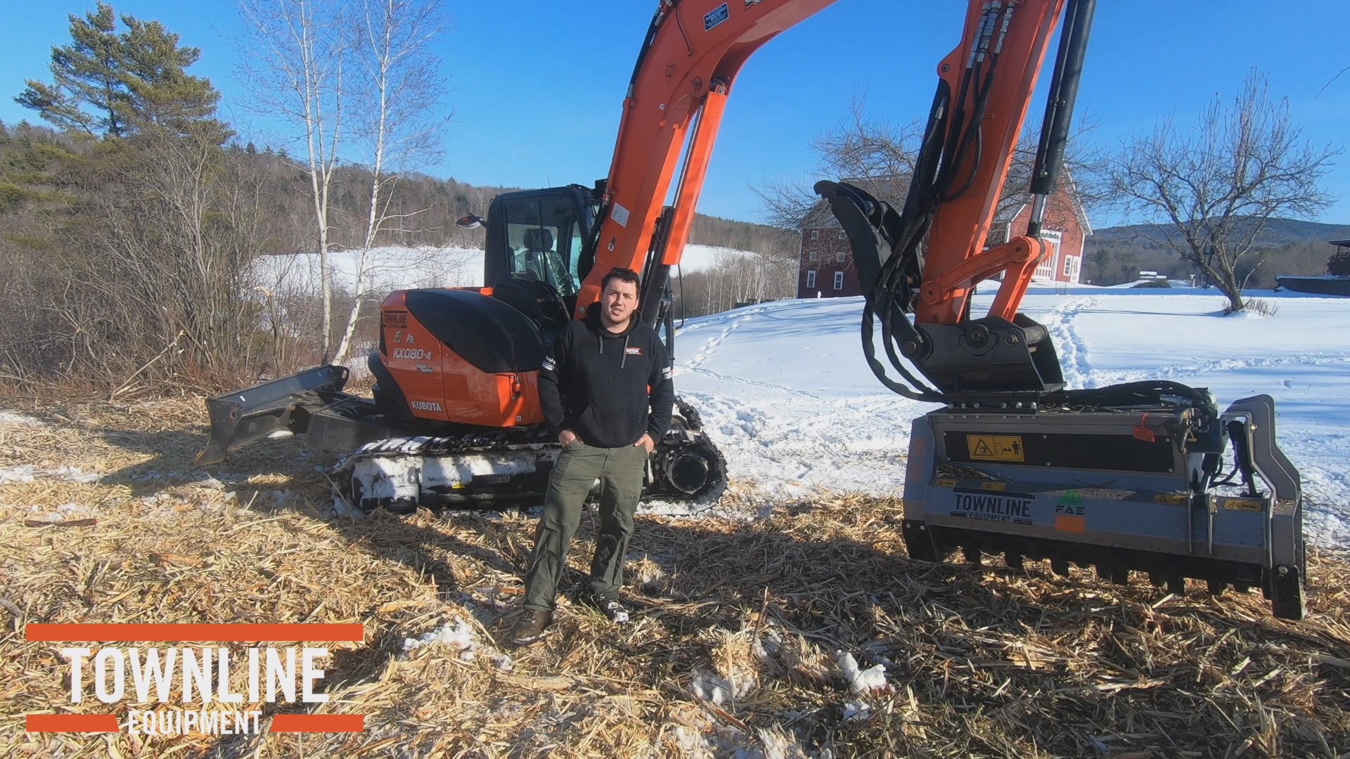Kubota KX080 Excavator and FAE Forestry Mulcher Clearing Brush