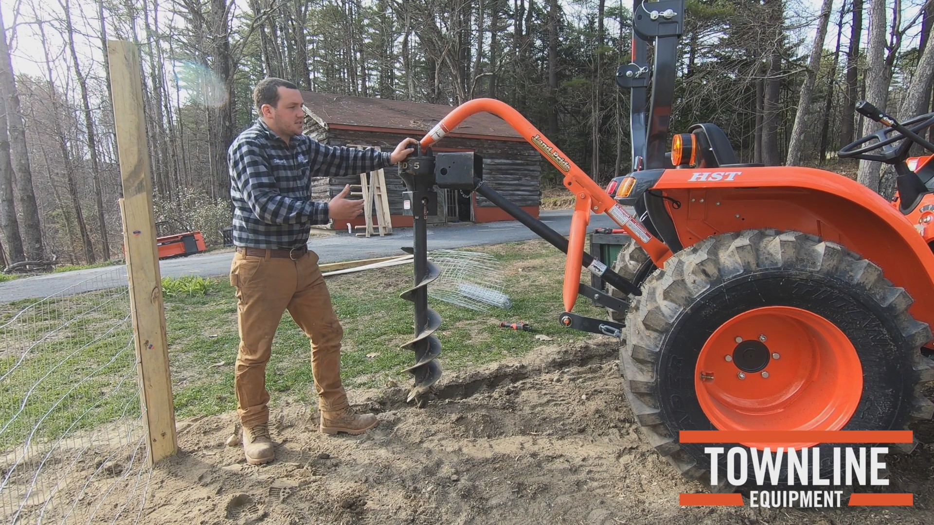 Kubota L2501 Compact Tractor Using a Post Hole Digger to Install a Trellis