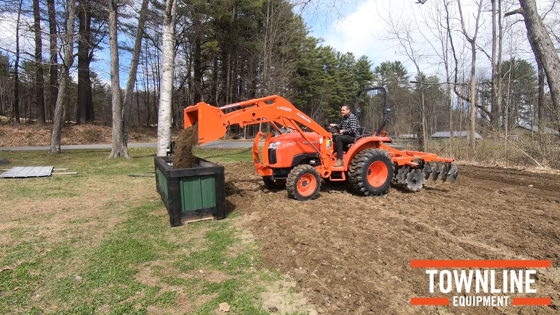 Kubota L2501 Compact Tractor Using a Disc Harrow and Building a Raised Garden Bed